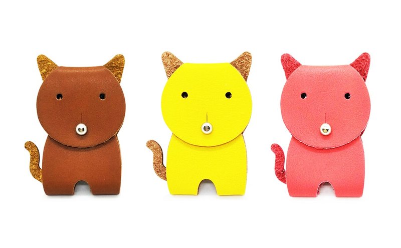 Worpi 双线架 3 件组 - Cat 耳机线架，猫，3 件 - 卷线器/电线收纳 - 人造皮革 红色