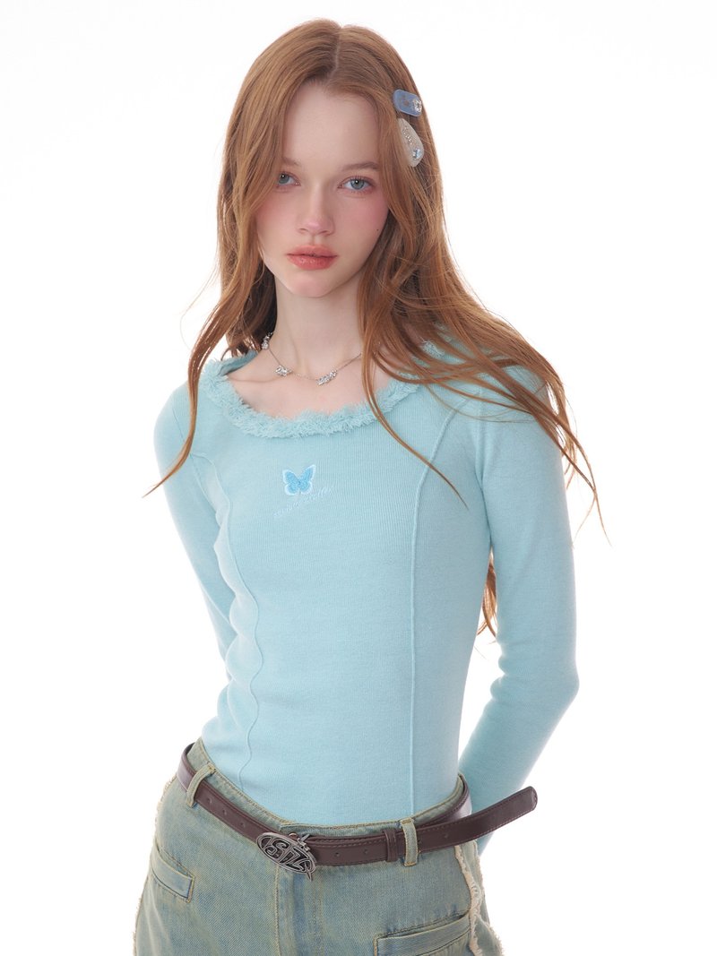 ziziFei秋冬高领堆堆圆领内搭上衣蝴蝶刺绣修身显瘦针织打底衫女 - 女装上衣 - 其他材质 