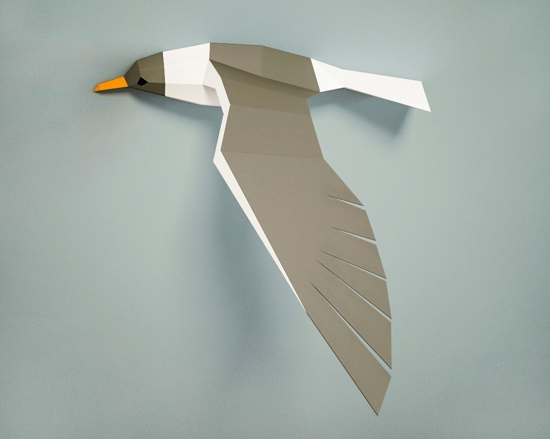 Papercraft gull 3D sculpture, DIY Paper craft, Seagull model, DIGITAL TEMPLATE - 手工艺教程/工具书 - 其他材质 