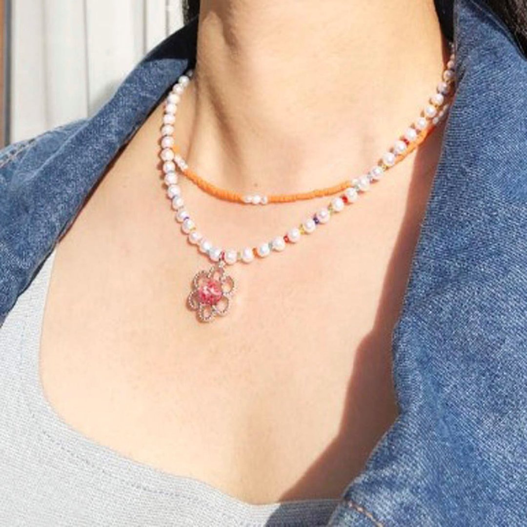 Glassbeads & Pearl Necklace SET - 项链 - 玻璃 