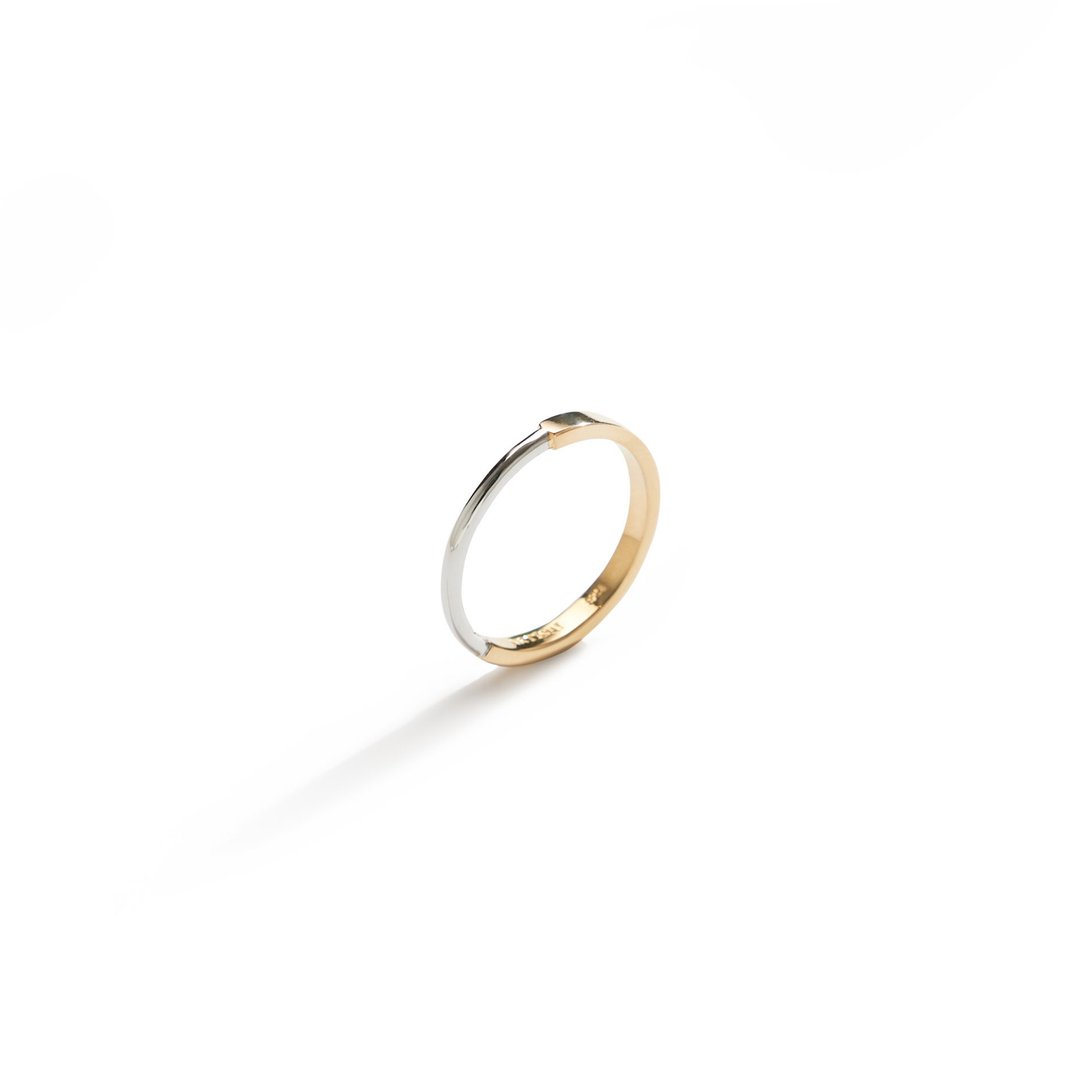 简约拼接双色戒指 925银厚镀18K金 Tolerer Circle Ring - 戒指 - 纯银 金色