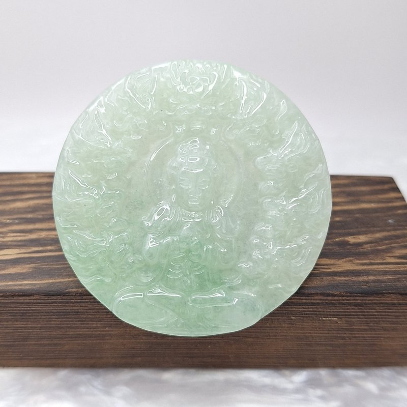 冰润果绿镯心九龙观音吊坠 |天然缅甸玉A货翡翠 - 项链 - 玉石 