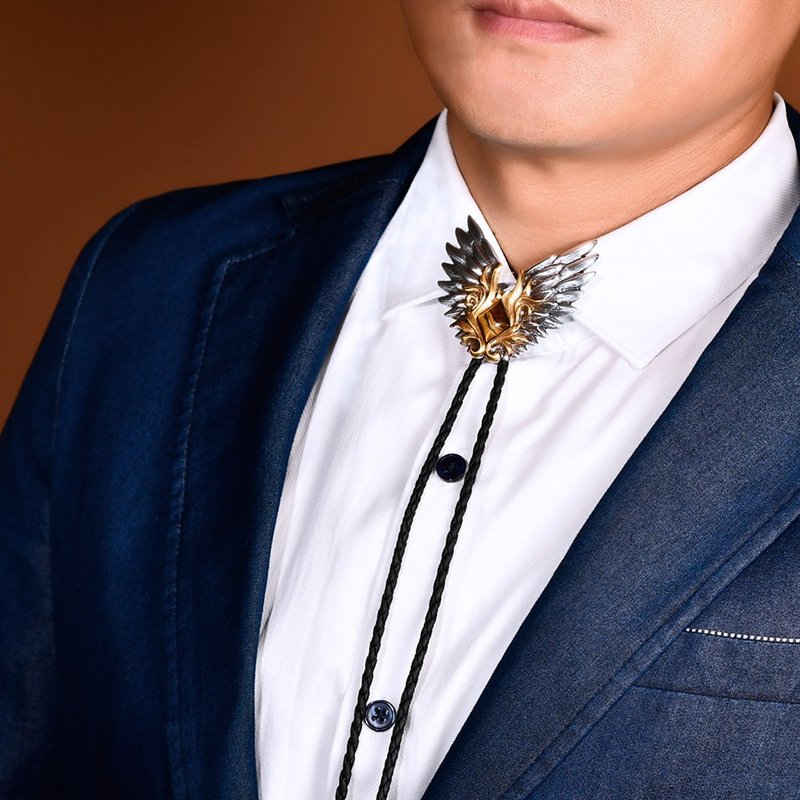 展翅高飞 虎眼石  保罗领带 Bolo Tie 真皮 皮革项链 皮绳领带 - 领带/领带夹 - 真皮 银色