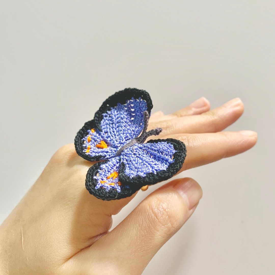 Butterfly • 蝶 | 编织戒指ring | 可调节 Silver925 指环 蝴蝶 - 戒指 - 棉 蓝色