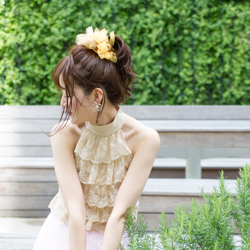 向日葵 | 彩织咲编发圈 - 发饰 - 纸 黄色