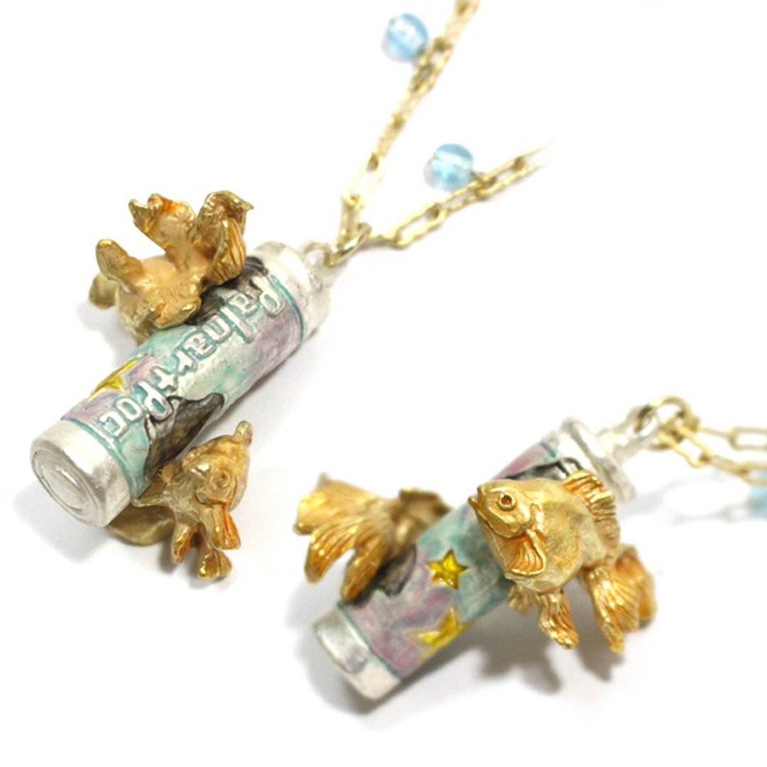 Battery and Fish battery lantern / necklace NE 353 - 项链 - 其他金属 蓝色