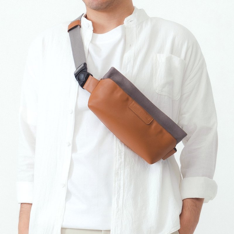 Urban-Sling Bag : Tan/Grey - 侧背包/斜挎包 - 真皮 灰色