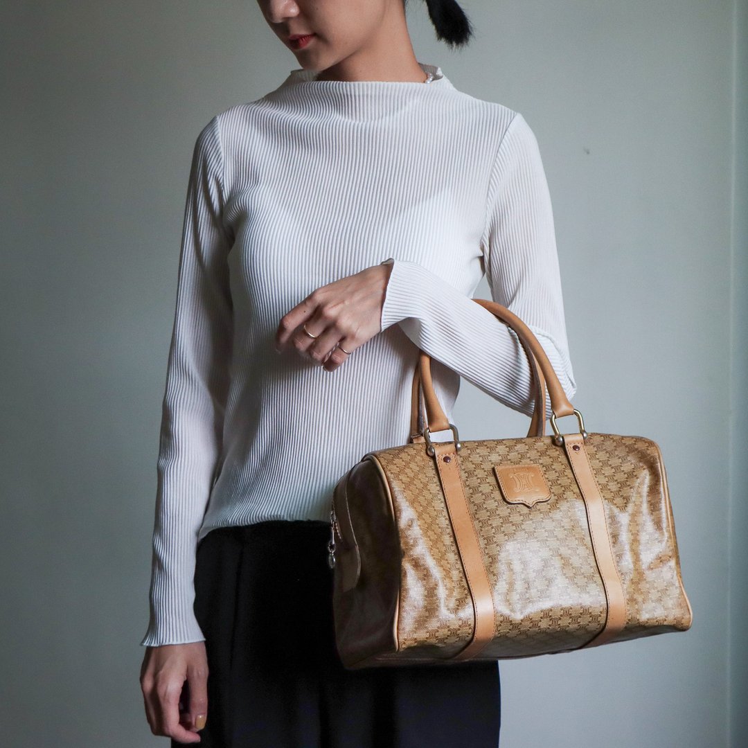 【Vintage】Celine 浅卡其老花 波士顿包 - 手提包/手提袋 - 其他材质 咖啡色