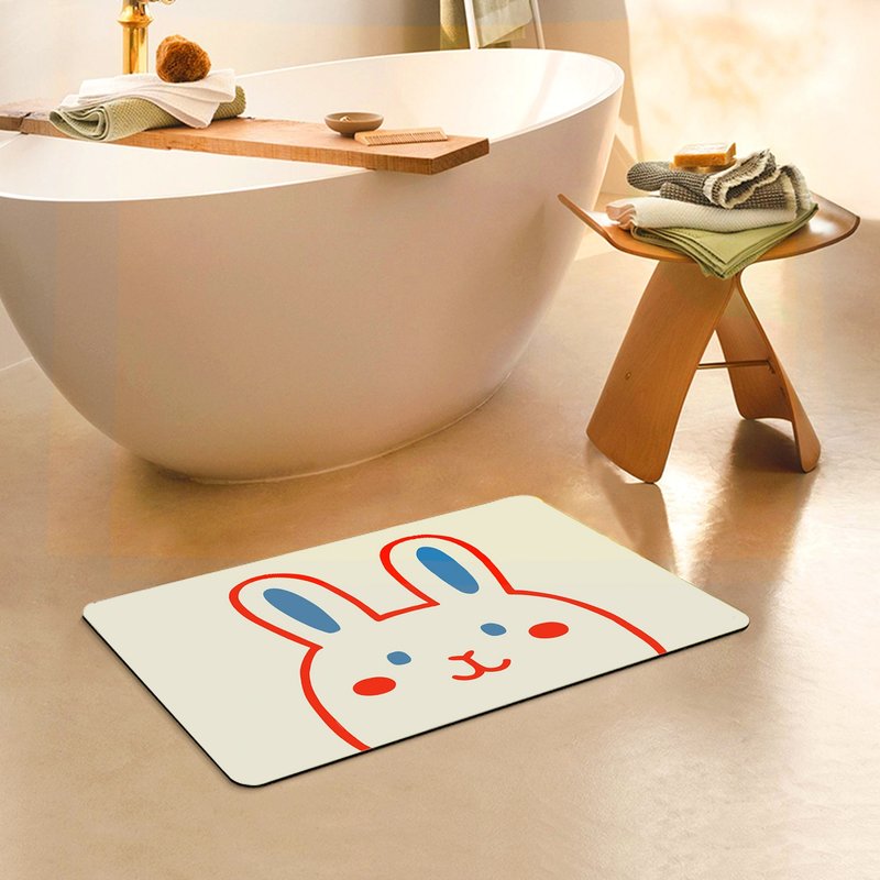 手繪小兔圖案浴室硅藻泥吸水地墊居家裝飾禮物 - 地垫/地毯 - 聚酯纤维 多色
