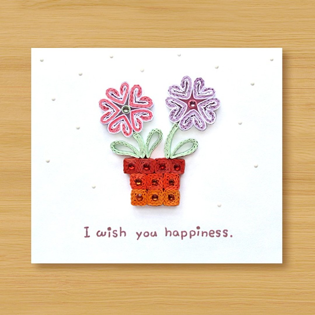 手工卷纸卡片 _ 幸福小花盆 I wish you happiness_C - 情人卡 - 卡片/明信片 - 纸 粉红色