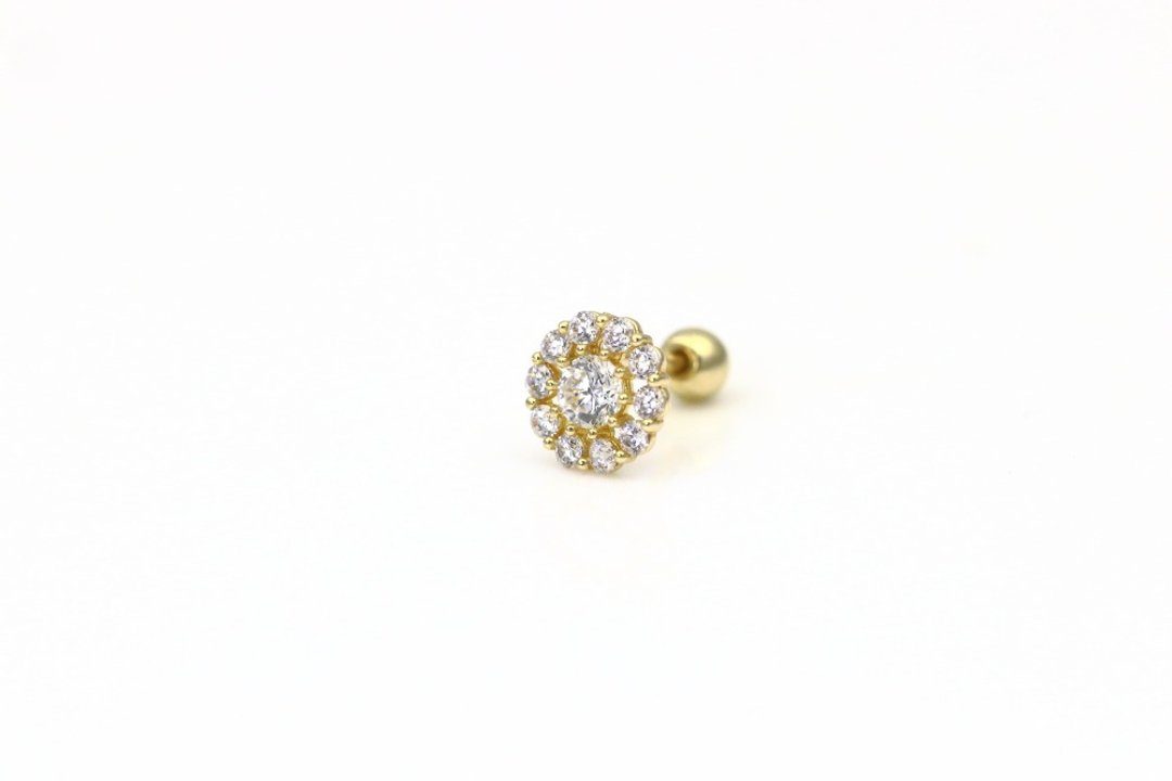 纯14K  太阳花锁珠耳环(单个)耳骨 耳窝 不退色 - 耳环/耳夹 - 贵金属 金色