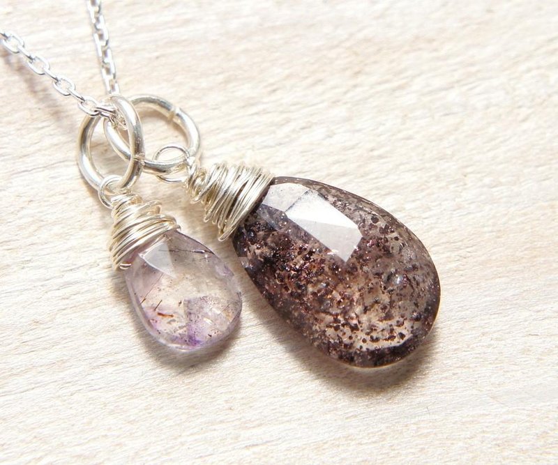 Necklace Silver drop of Super Seven - 项链 - 宝石 咖啡色