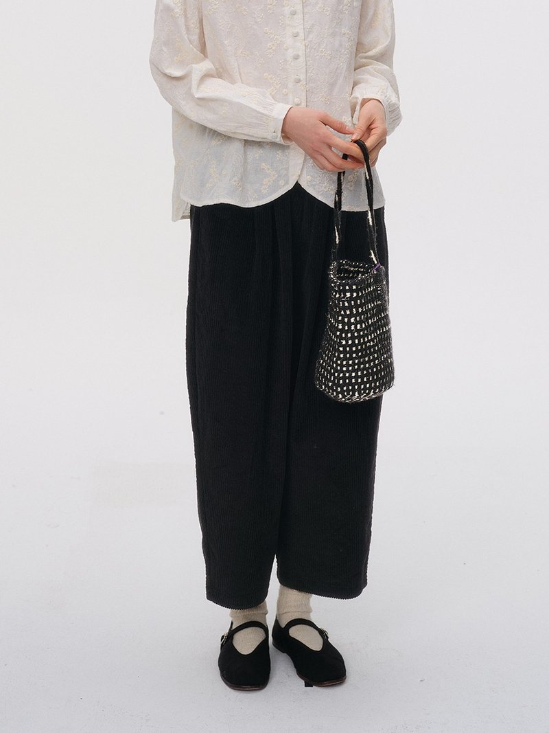 秋冬百搭小脚松紧腰黑色灯芯绒气球裤 - 女装长裤 - 棉．麻 多色