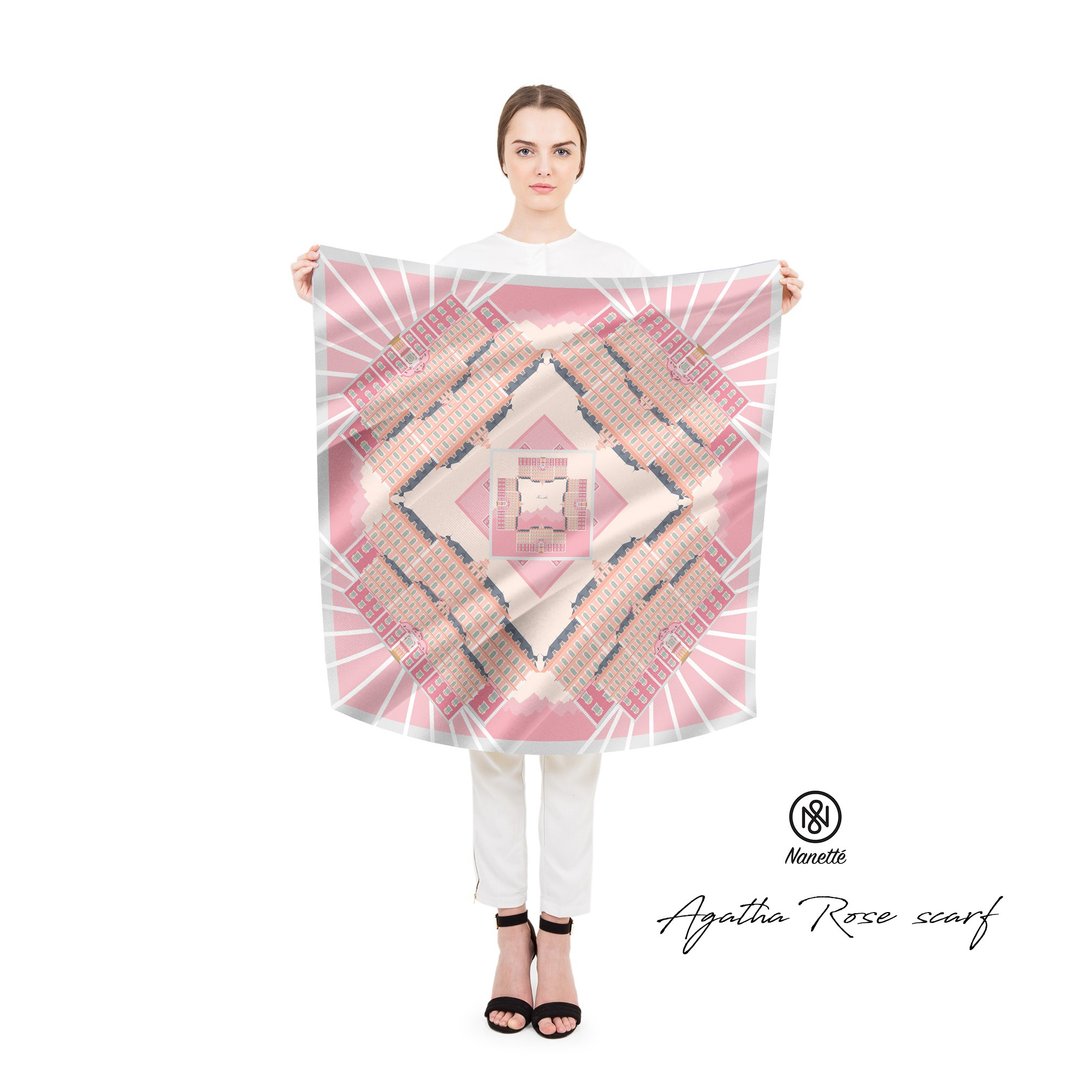 Agatha Rose Square Scarf (Personalized name) - 丝巾 - 丝．绢 多色
