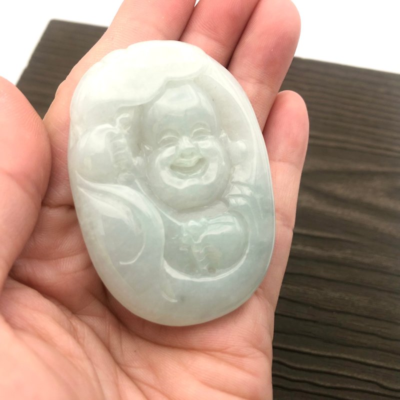 欢喜弥勒-缅甸A货翡翠细糯种佛公吊坠/平安/送礼/收藏 - 摆饰 - 玉石 白色