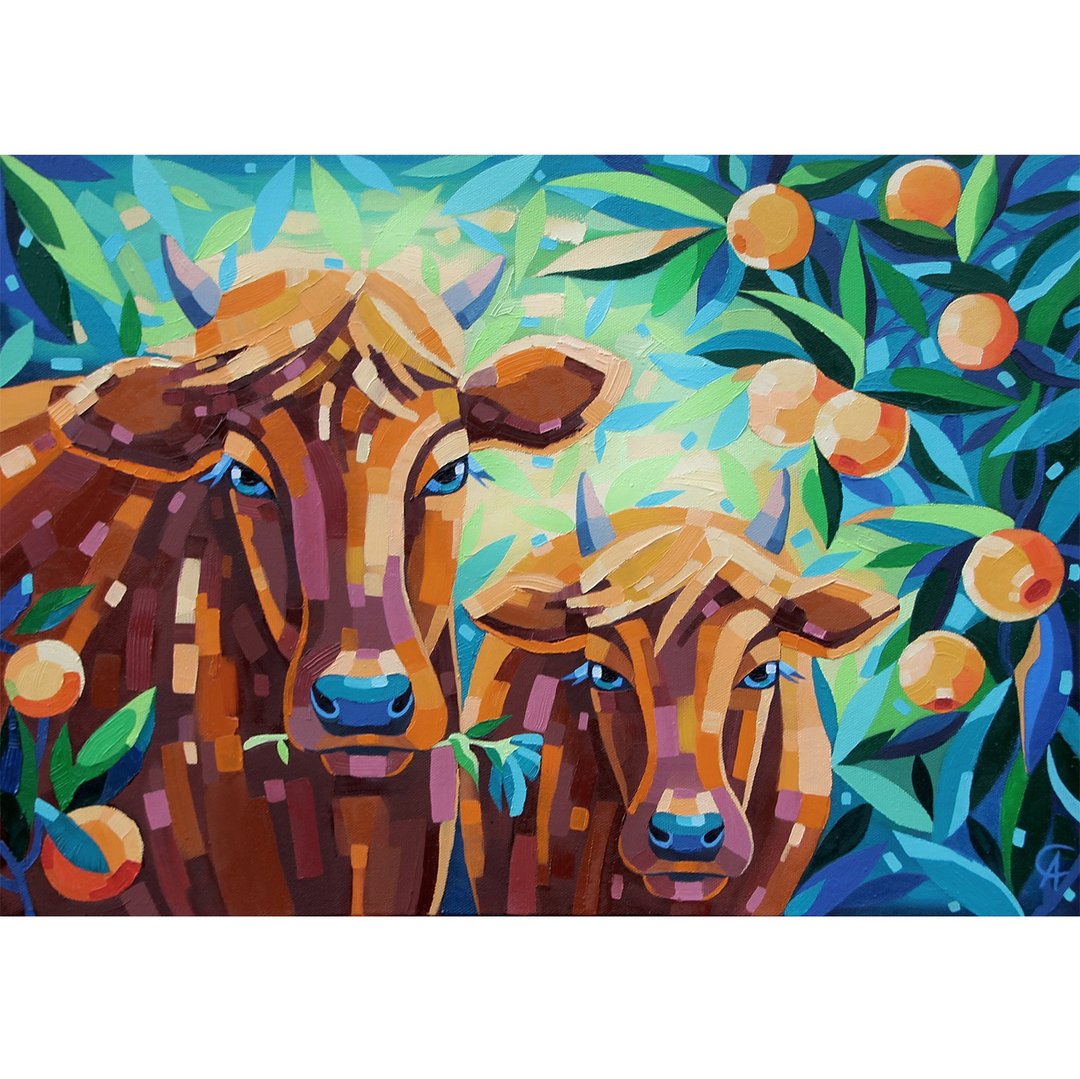 牛 油画 动物原创艺术 水果艺术品 农场壁饰 油画布 - 海报/装饰画/版画 - 其他材质 多色