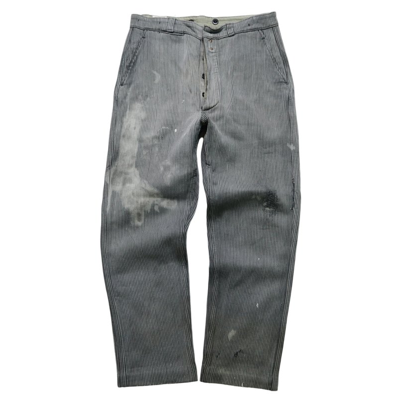 1950s 法国条纹工作裤 French stripe work trousers - 男士长裤 - 棉．麻 灰色
