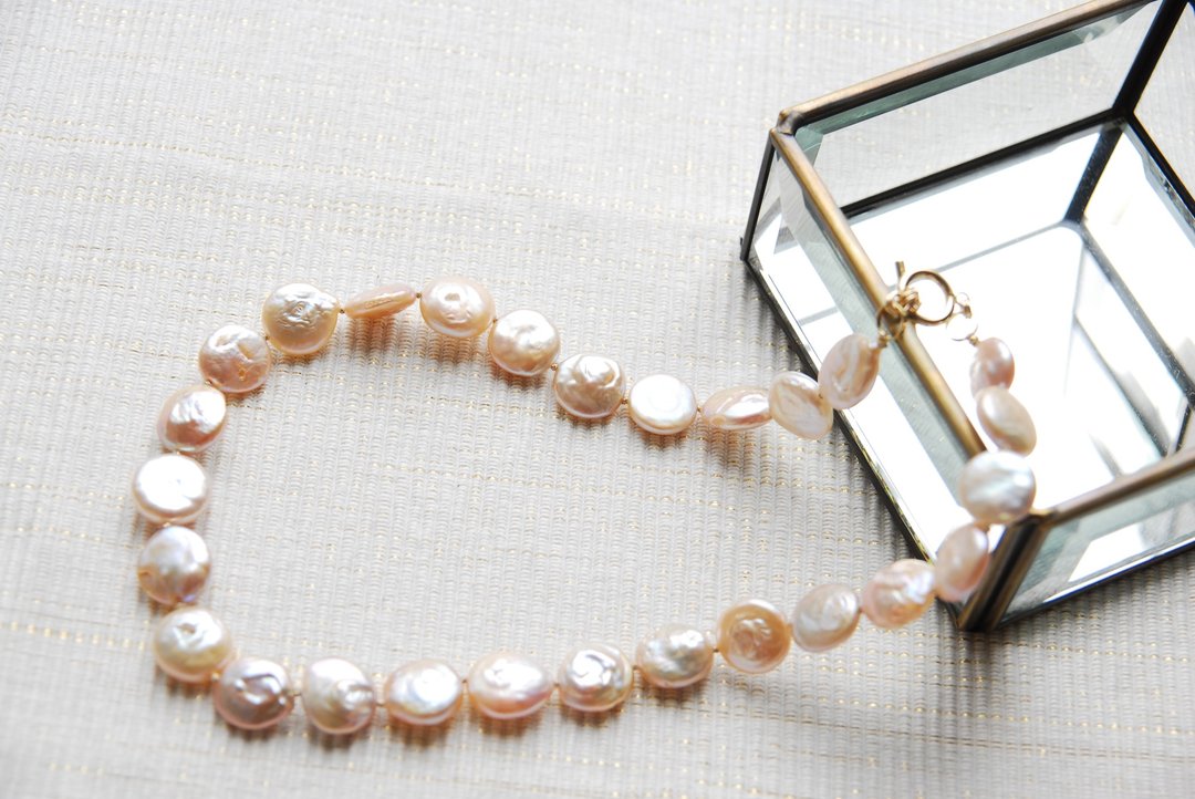 Coin pearl necklace of light pink - 项链 - 宝石 粉红色