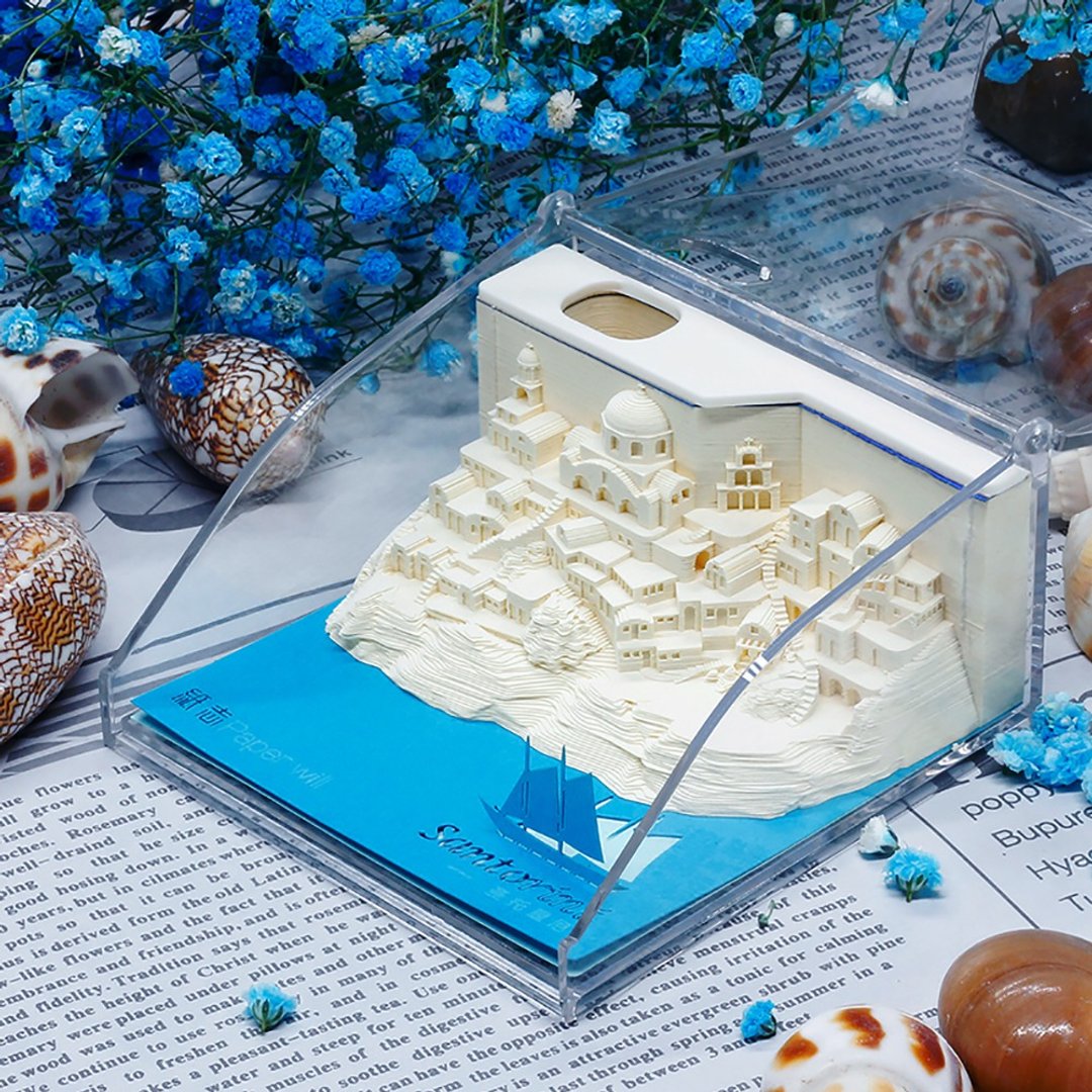 聖托里尼 Santorini 3D立體鐳射紙雕 趣味便條紙 留言卡 - 便条纸/标签贴 - 纸 
