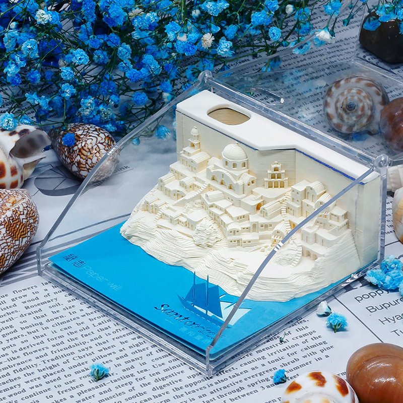 聖托里尼 Santorini 3D立體鐳射紙雕 趣味便條紙 留言卡 - 便条纸/标签贴 - 纸 