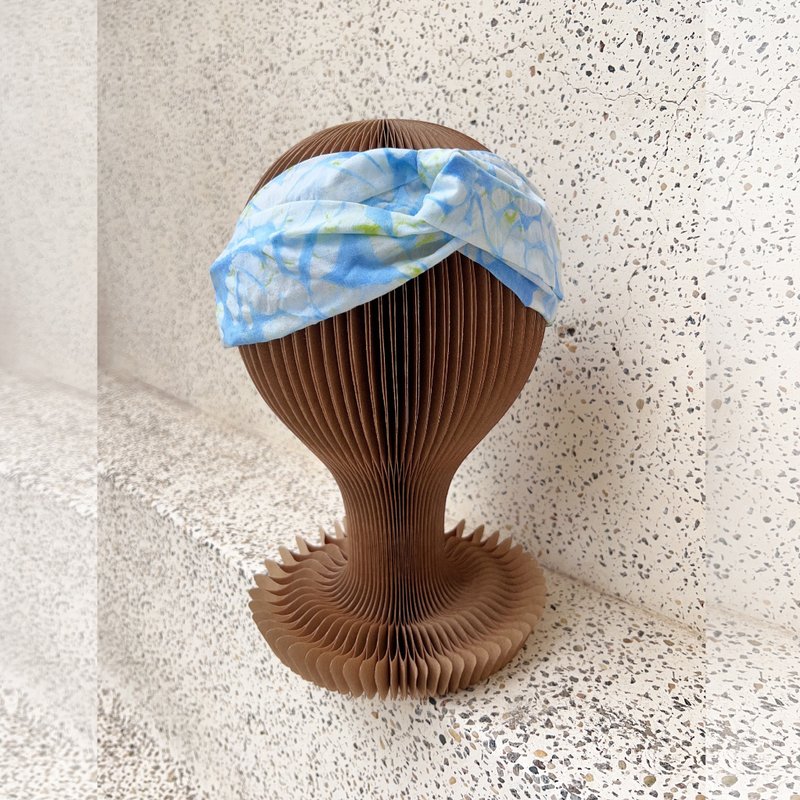 盐缩棉大花图案松紧带宽发带 超轻薄 - 发带/发箍 - 棉．麻 蓝色