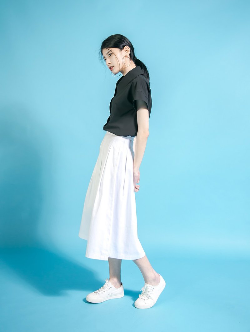 Overlapped 经典合褶长裙_6SF201_白 - 裙子 - 棉．麻 白色