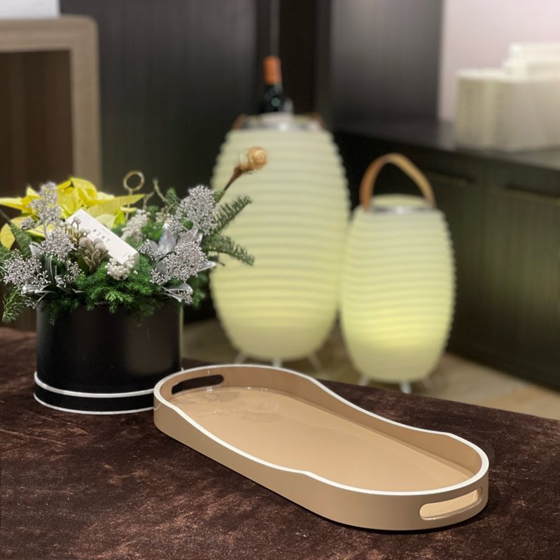 手工漆器 | 椭圆造型滚边托盘-奶茶 - 托盘/砧板 - 木头 卡其色