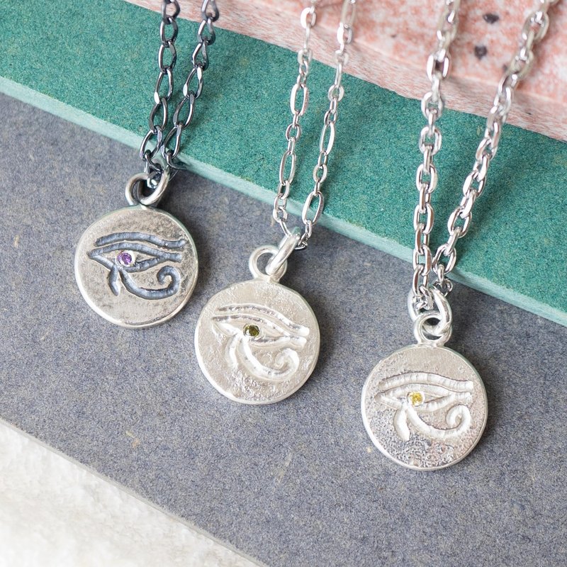 环游世界埃及【荷鲁斯之眼】手工镶锆石原创图腾925纯银项链 - 项链 - 纯银 银色