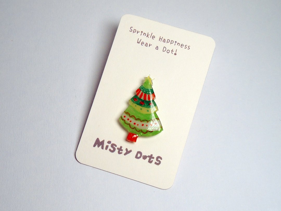 【Misty Dots 】MDB08 小树胸针/ 925银/ 手工礼物/ 定制化 - 胸针 - 塑料 绿色