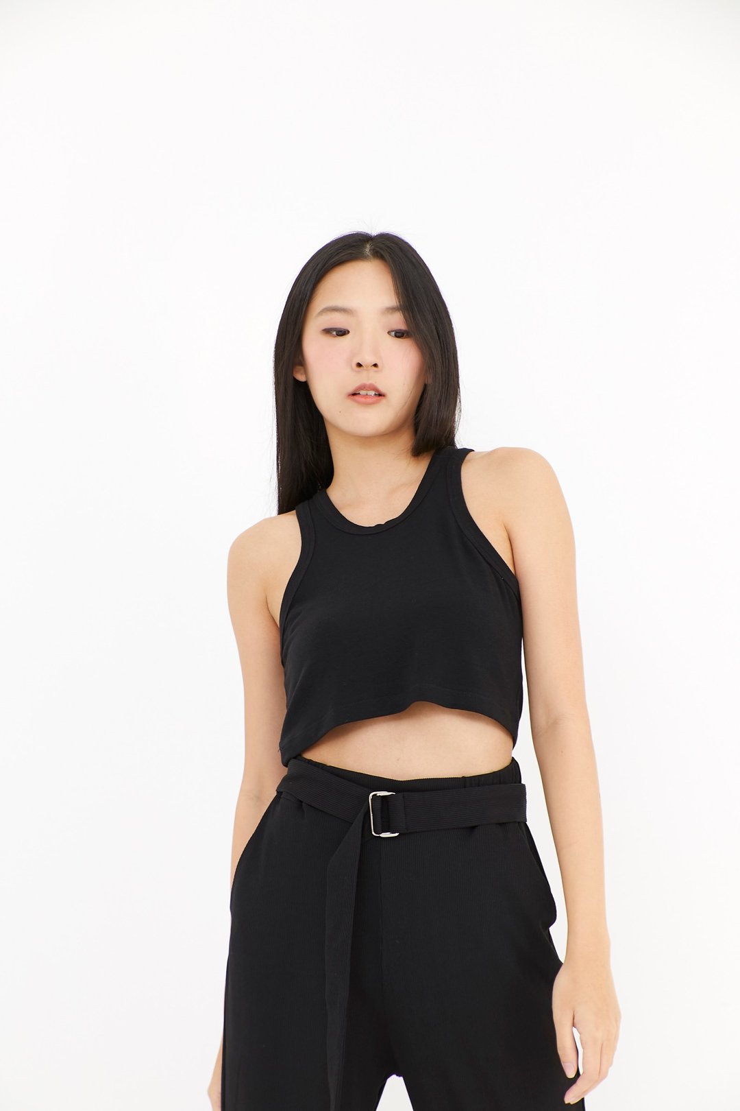 Day high neck crop tank - 女装上衣 - 棉 蓝色