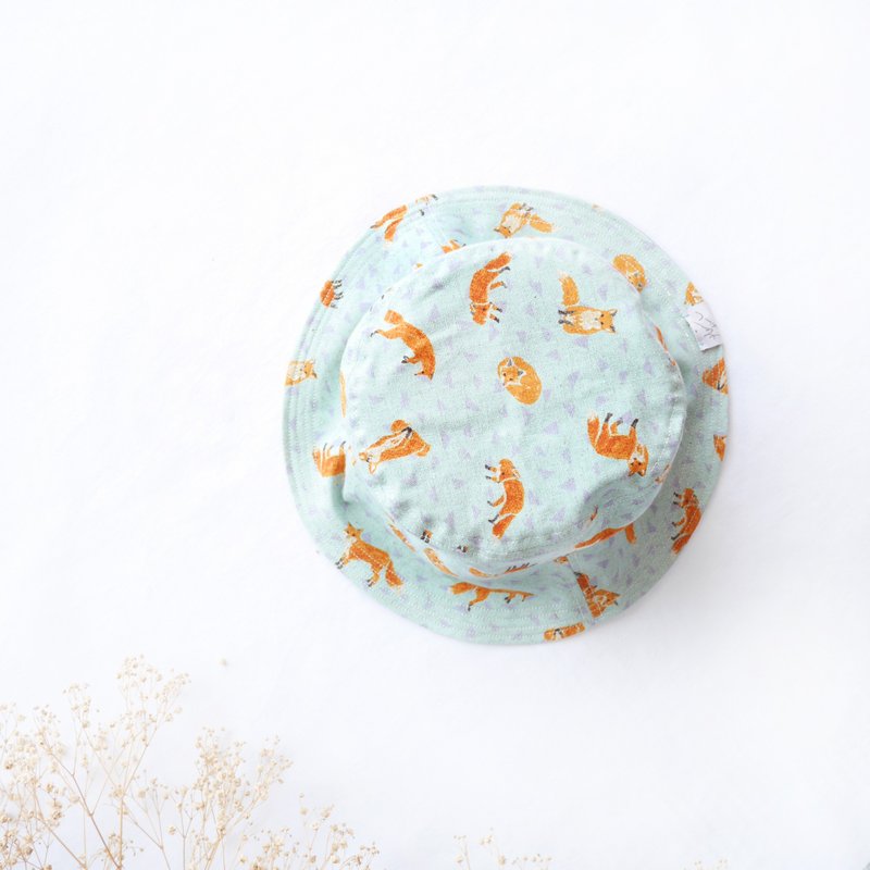 夏日双面渔夫帽系列 | 薄荷狐狸 - 帽子 - 棉．麻 绿色