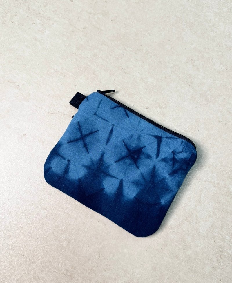 【记忆有限】蓝染零钱包 - 叉叉渐层 - 零钱包 - 棉．麻 蓝色