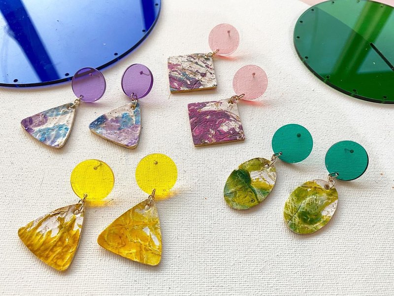 我爱糖果系列 糖果色系 夏日色彩 皮革吊饰 - 耳环/耳夹 - 真皮 多色