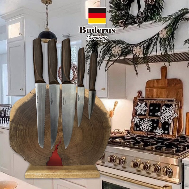 德国Buderus 原生态磁吸刀架6件组_年轮款 磁铁刀架 厨房收纳 - 菜刀/刀架 - 木头 咖啡色