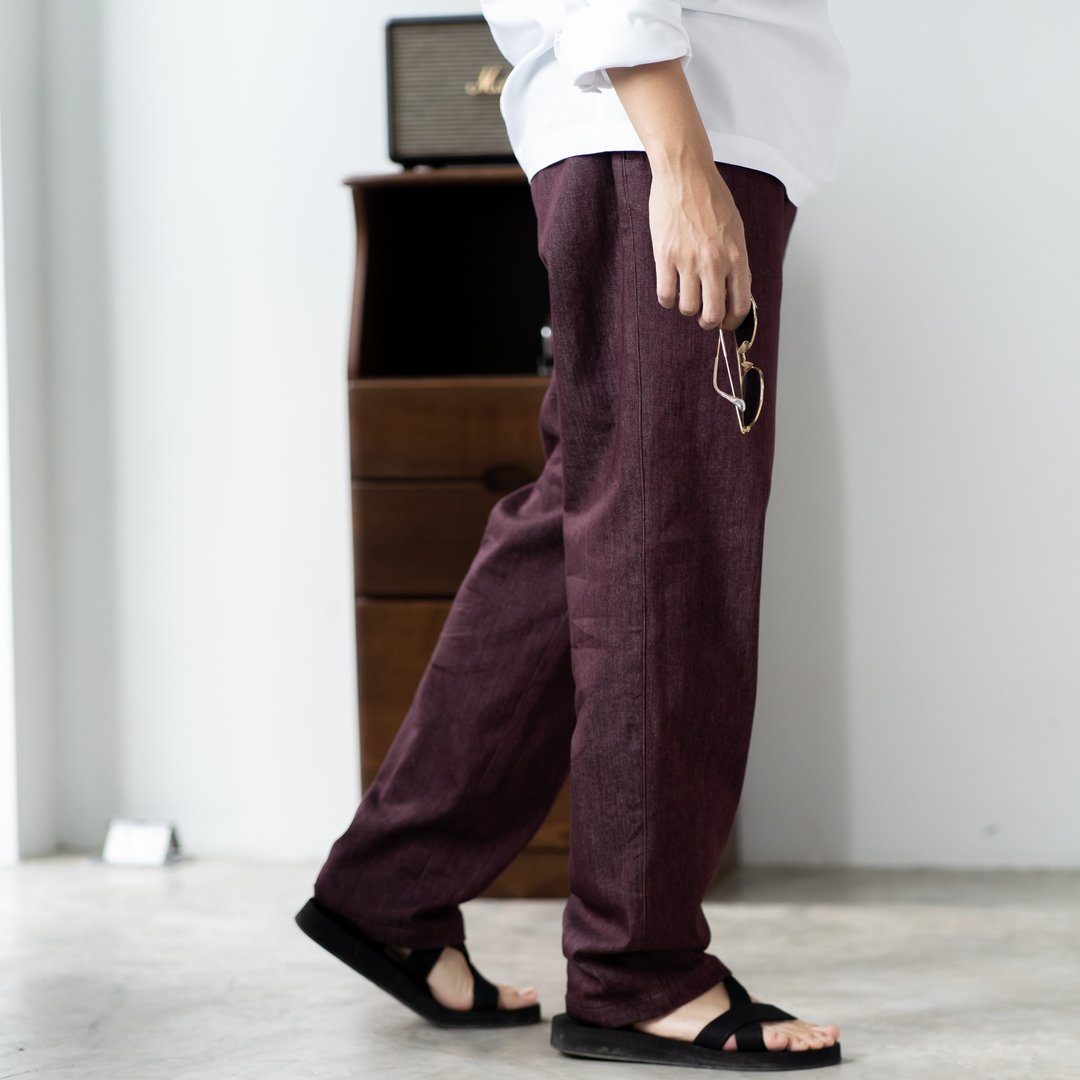 Blue &amp; J Natural Cotton Mens Pants Minimal Pants - Maroon Red - 男士长裤 - 棉 红色