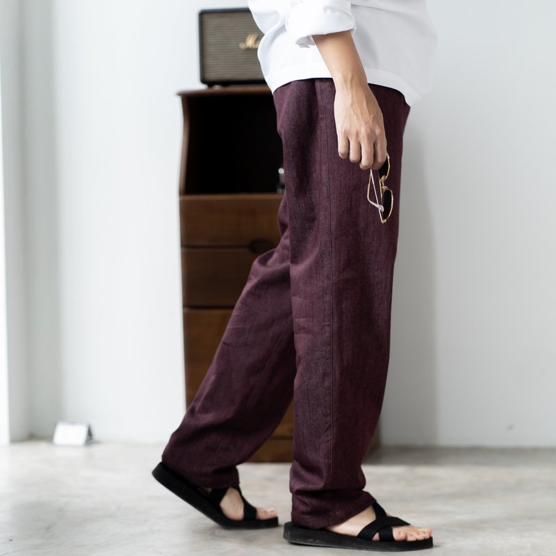 Blue & J Natural Cotton Mens Pants Minimal Pants - Maroon Red - 男士长裤 - 棉．麻 红色