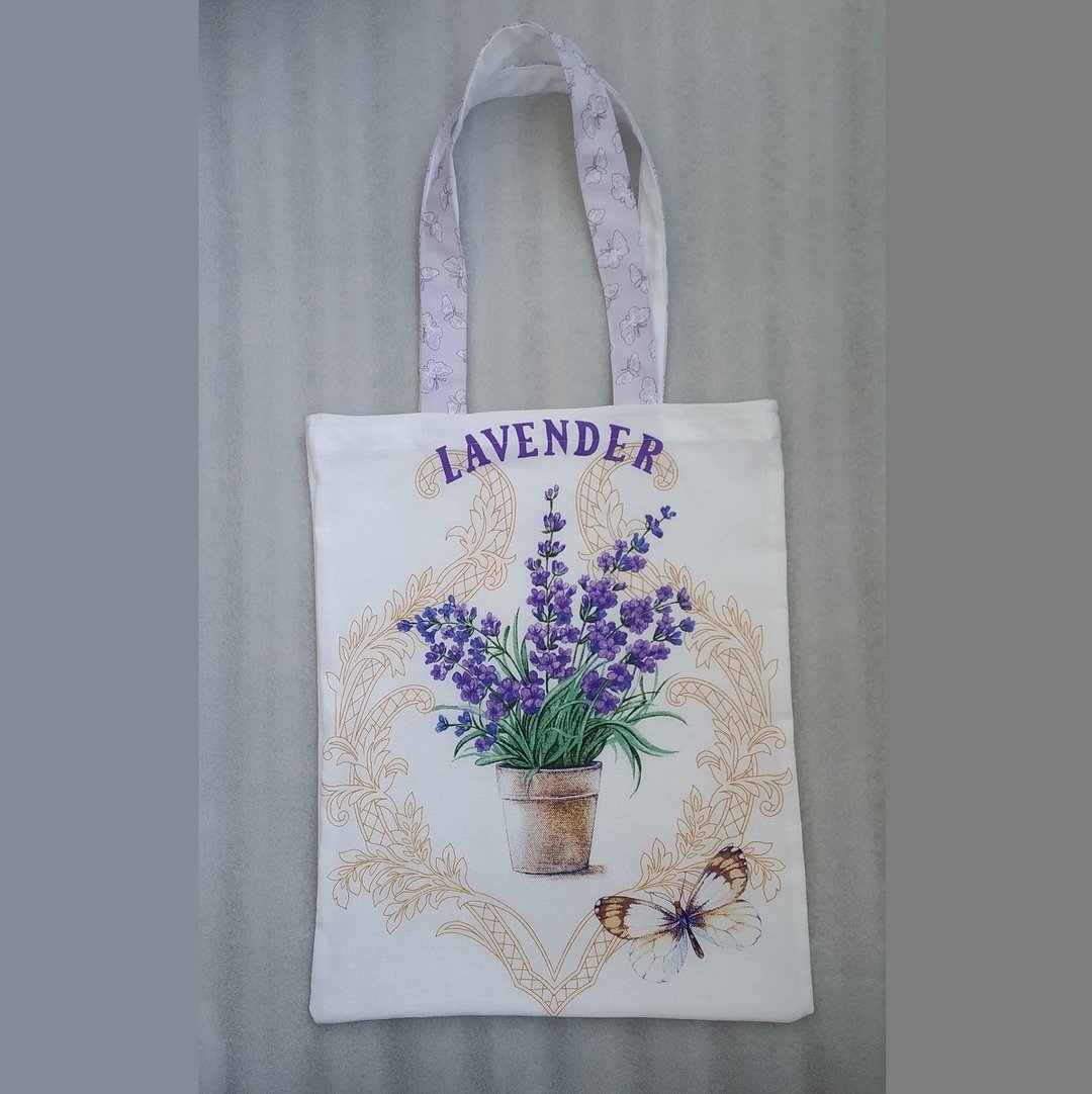 Strong reusable tote bag, eco friendly, cotton canvas soft bag with lavender - 手提包/手提袋 - 棉 白色