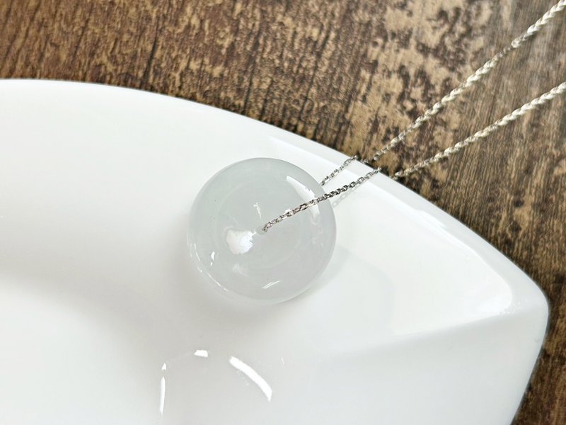 天然缅甸玉A货 白翡 冰种平安扣 古钱 - 项链 - 玉石 白色