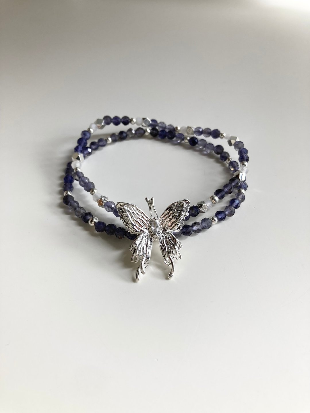 堇青石双链蝴蝶手链 可转水晶或三链设计 - 手链/手环 - 水晶 