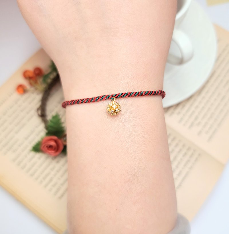 幸福线 编织 金球 华丽 红线 手链 手工 圣诞 新年 红绿 - 手链/手环 - 聚酯纤维 红色