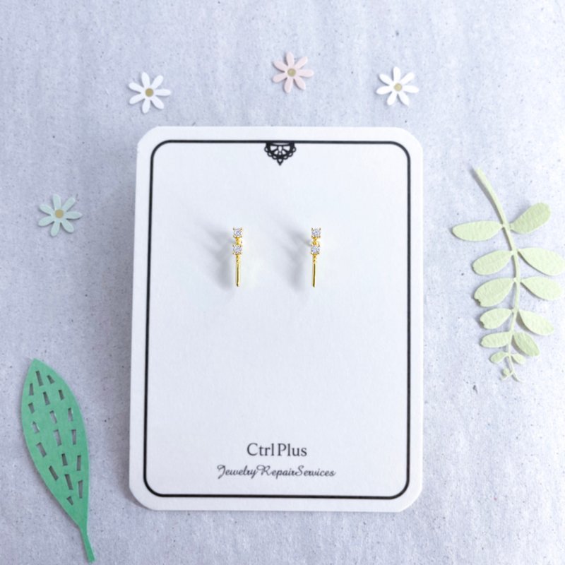 :纽约春街: 纯银镀金 白钻 耳环 - 耳环/耳夹 - 纯银 