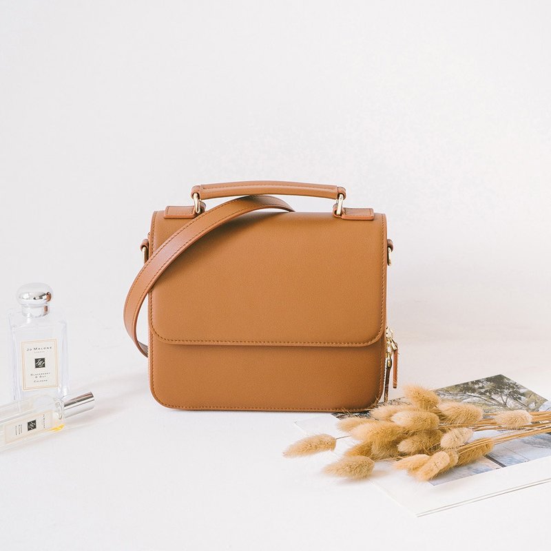 真皮简约掀盖式小方包 22352 棕N - 侧背包/斜挎包 - 真皮 橘色