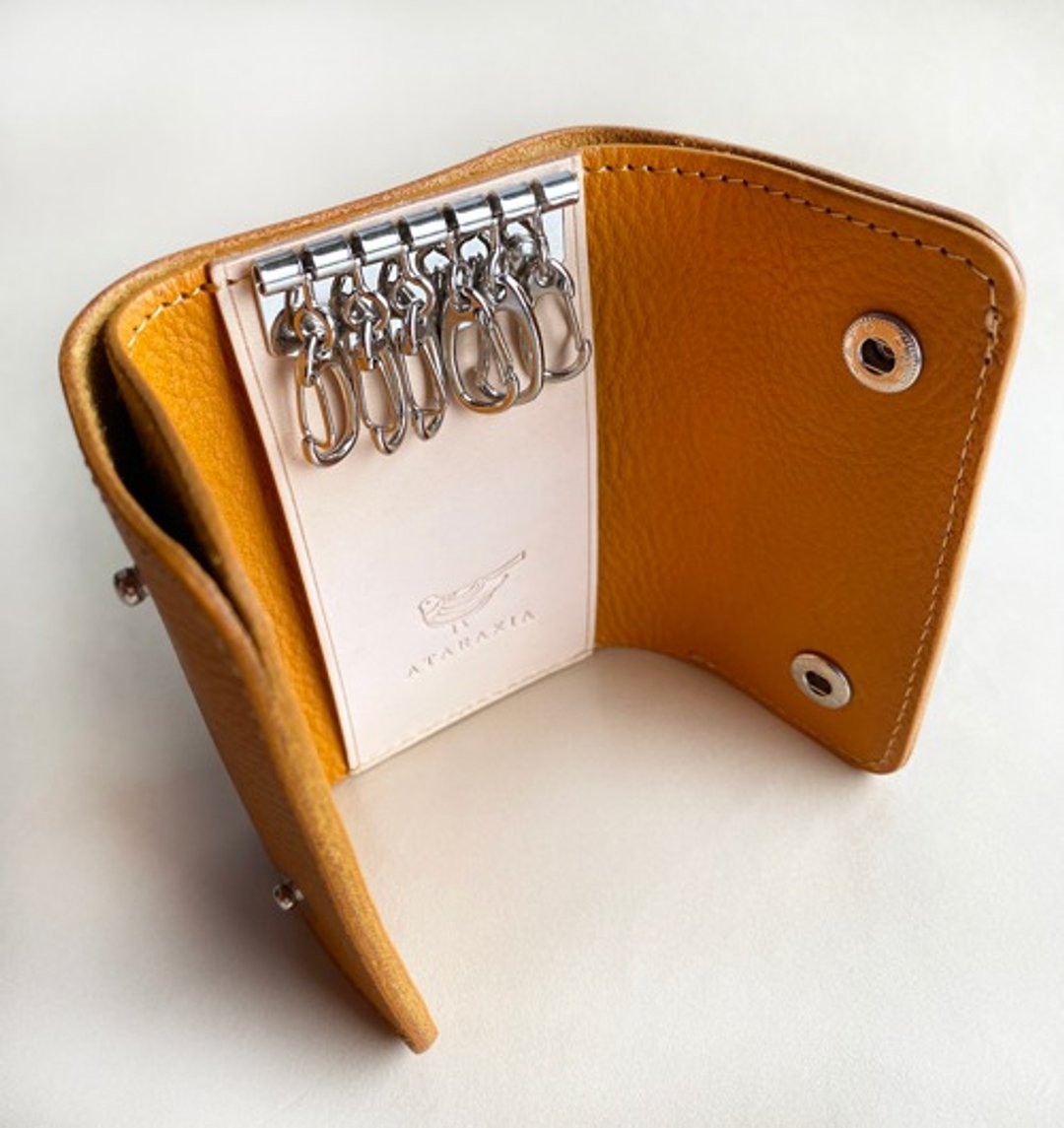 6 key case that holds bills Yellow Italian leather Arizona use Personalized gift ready - 钥匙链/钥匙包 - 真皮 黄色