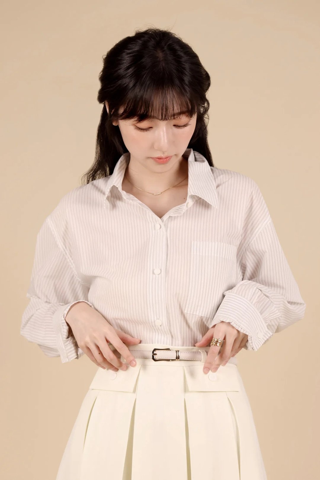 知性俪人 纯棉竖条纹衬衫—书卷白 - 女装衬衫 - 棉 白色