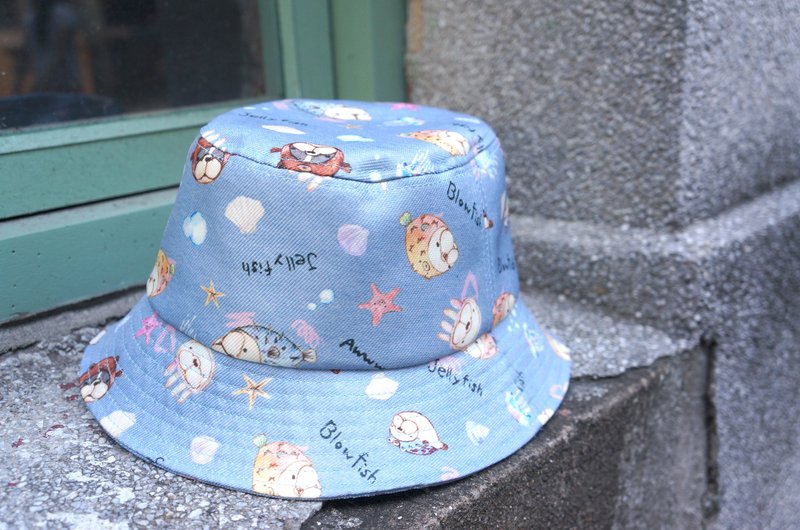 法斗渔夫帽-河豚法斗-蓝 - 帽子 - 聚酯纤维 蓝色