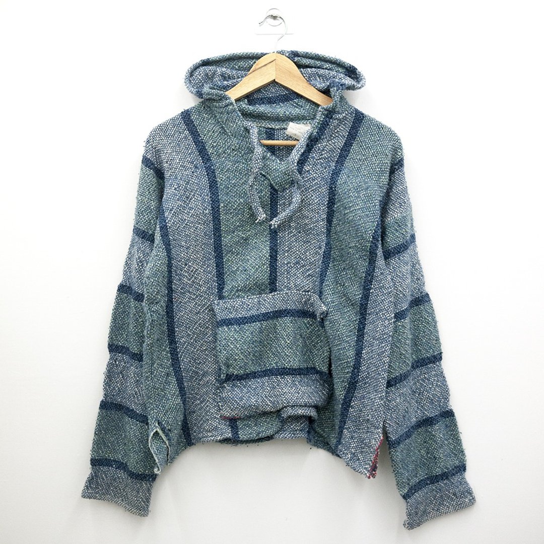 Vintage Mexican baja hoodie 墨西哥帽tee 湖绿 蓝 直条纹 墨西 - 中性连帽卫衣/T 恤 - 其他材质 蓝色
