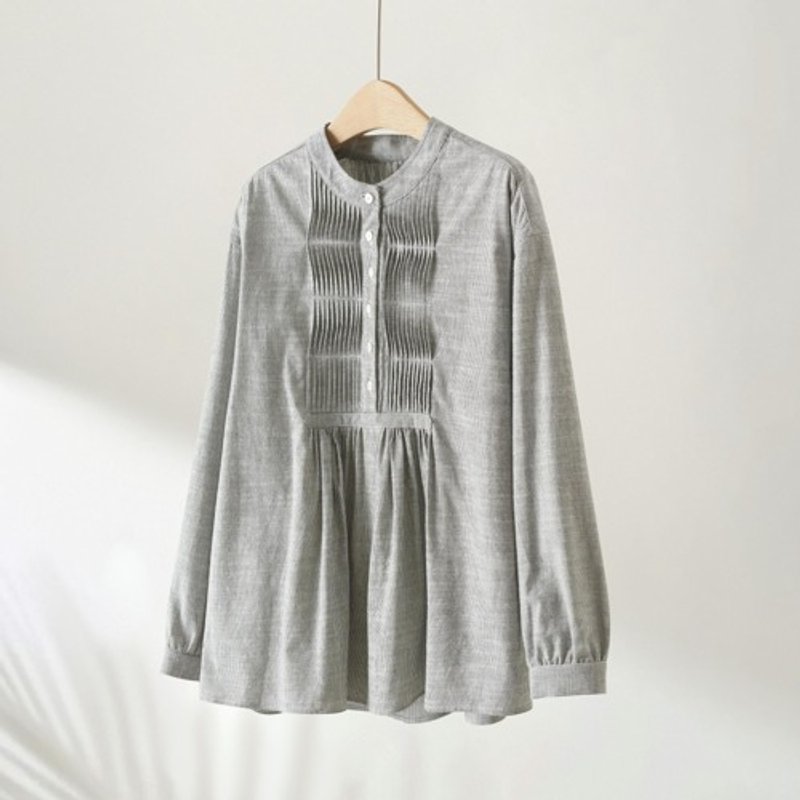 手工细节 棉麻条纹衬衫 随性抓褶设计 透气亲肤 230913-1 - 女装上衣 - 棉．麻 