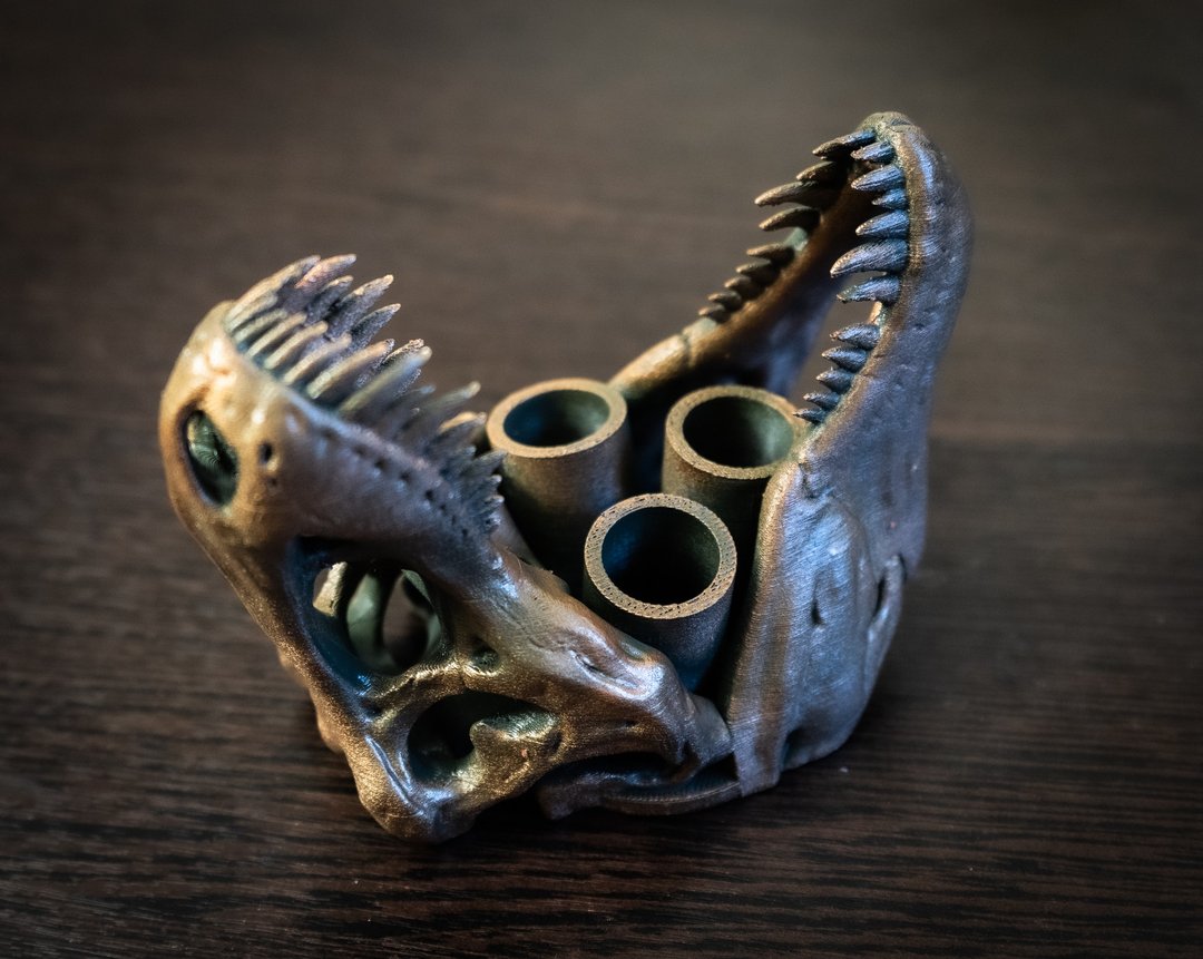 Dinosaur T-Rex Toothbrush Holder Bathroom Accessories 3d printed - 卫浴用品 - 塑料 金色