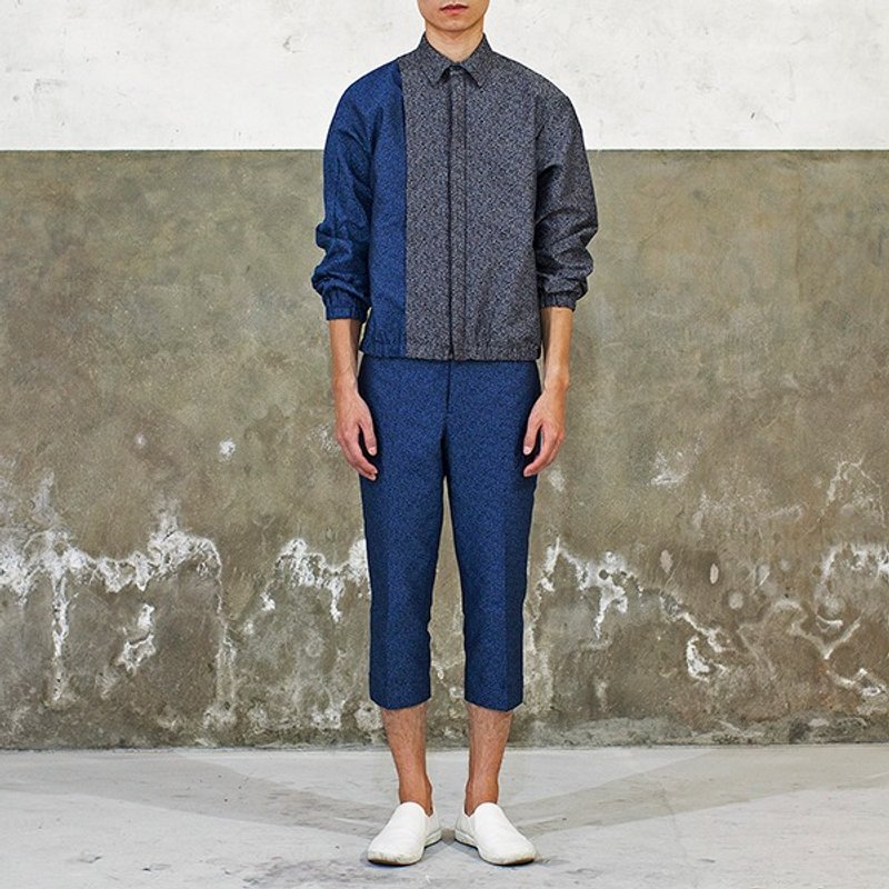 蓝灰拼接松紧夹克 - 男装外套 - 聚酯纤维 蓝色