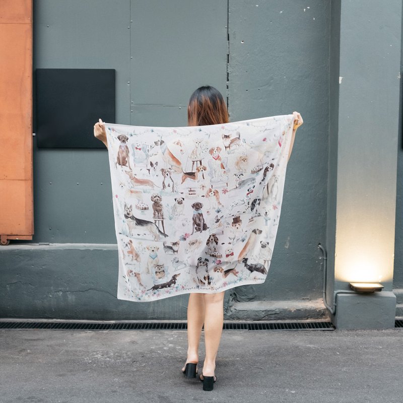 狗狗来袭 - 手工丝巾/围巾 (奶油色) - 丝巾 - 聚酯纤维 